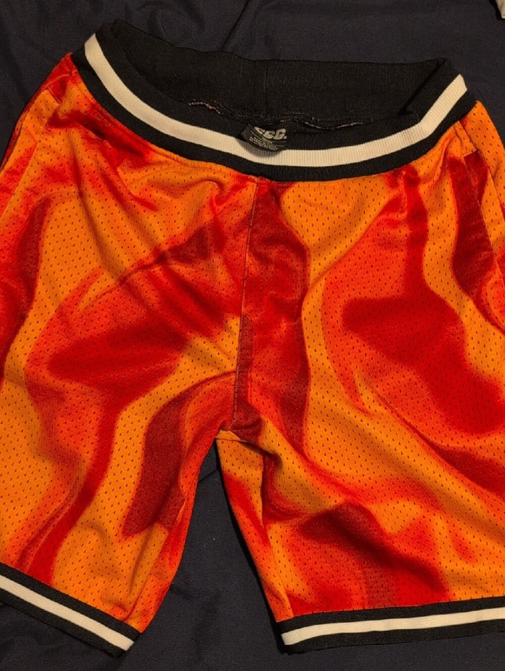 Men's Orange & Red Athletic Baggy Mesh Shorts